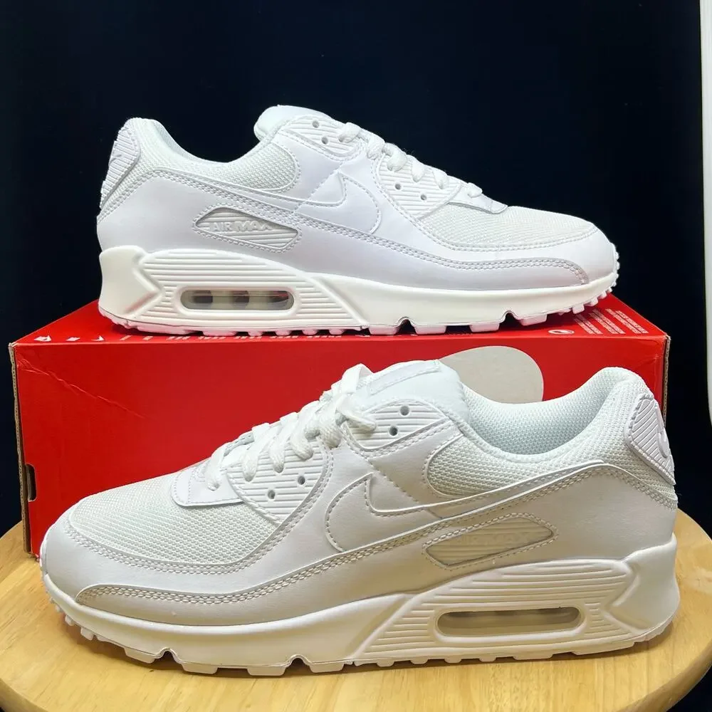 Nike Air Max 90 Triple White/White-Wolf Grey Men's Running Shoe CN8490-100 Sz 8